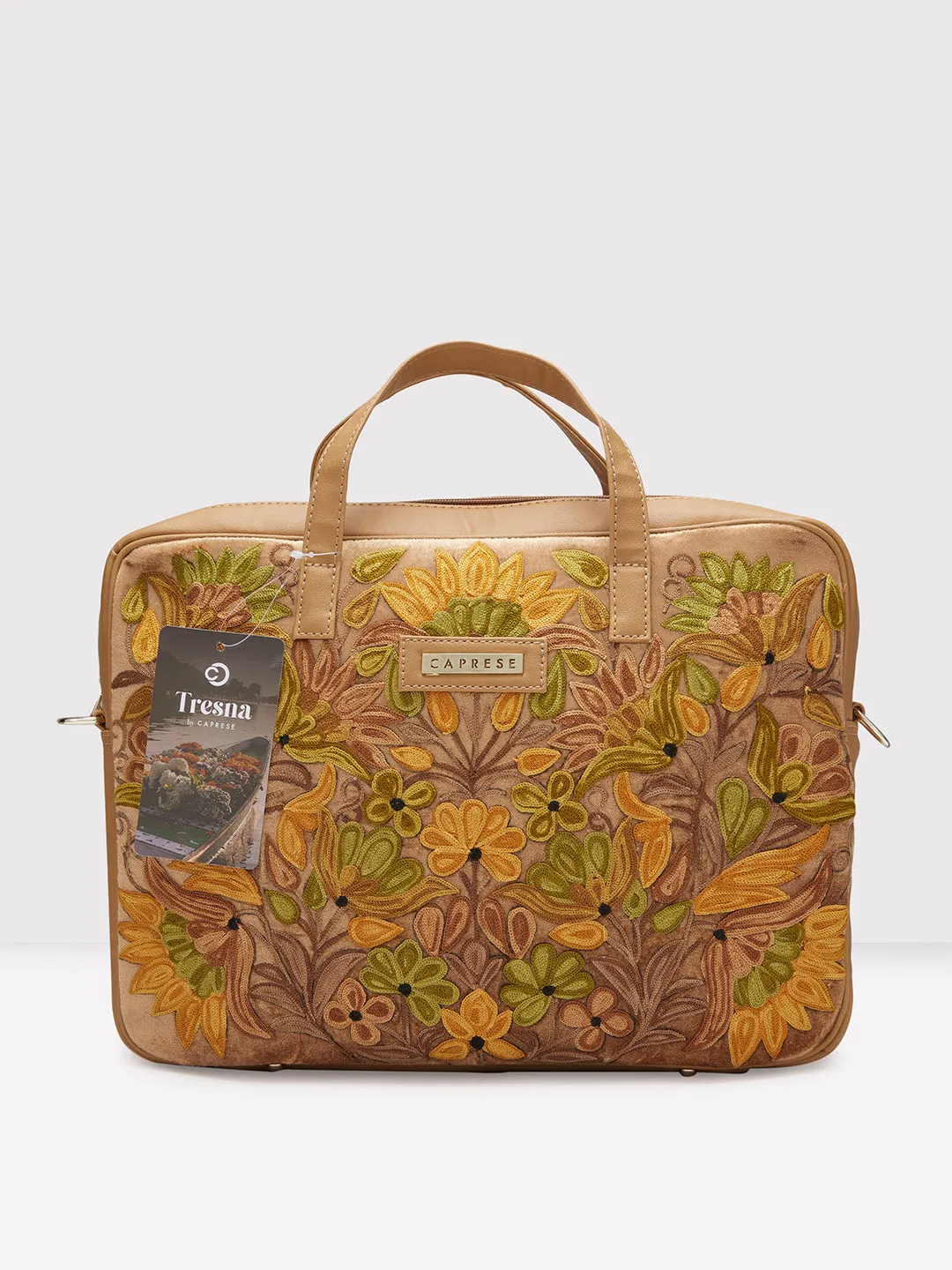 Caprese Tresna Embroidery Large Fawn Laptop Tote