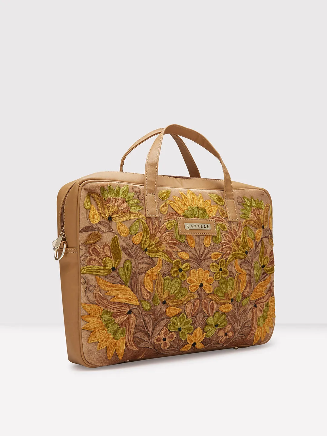 Caprese Tresna Embroidery Large Fawn Laptop Tote