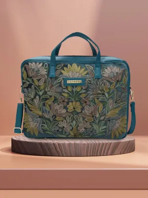Caprese Tresna Embroidery Large Green Laptop Tote