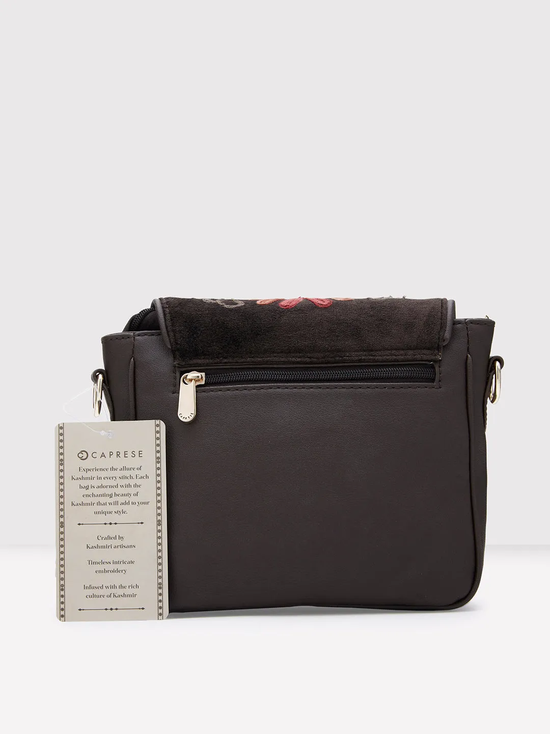 Caprese Tresna Large Embroidery Brown Sling Bag