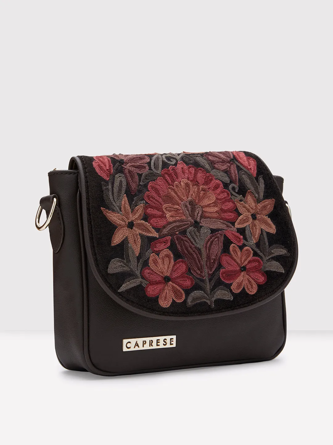 Caprese Tresna Large Embroidery Brown Sling Bag