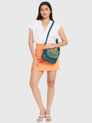 Caprese Tresna Large Embroidery Green Sling Bag