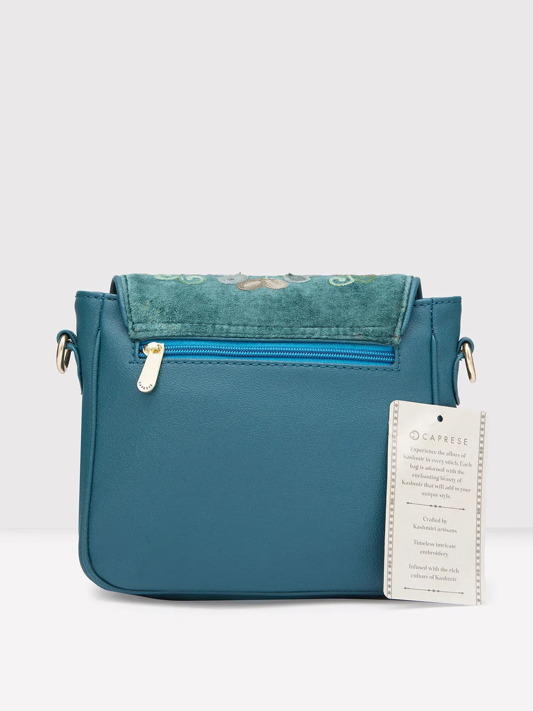 Caprese Tresna Large Embroidery Green Sling Bag