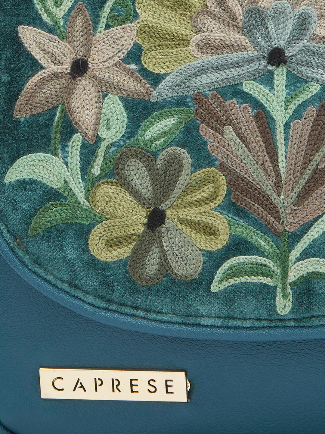 Caprese Tresna Large Embroidery Green Sling Bag