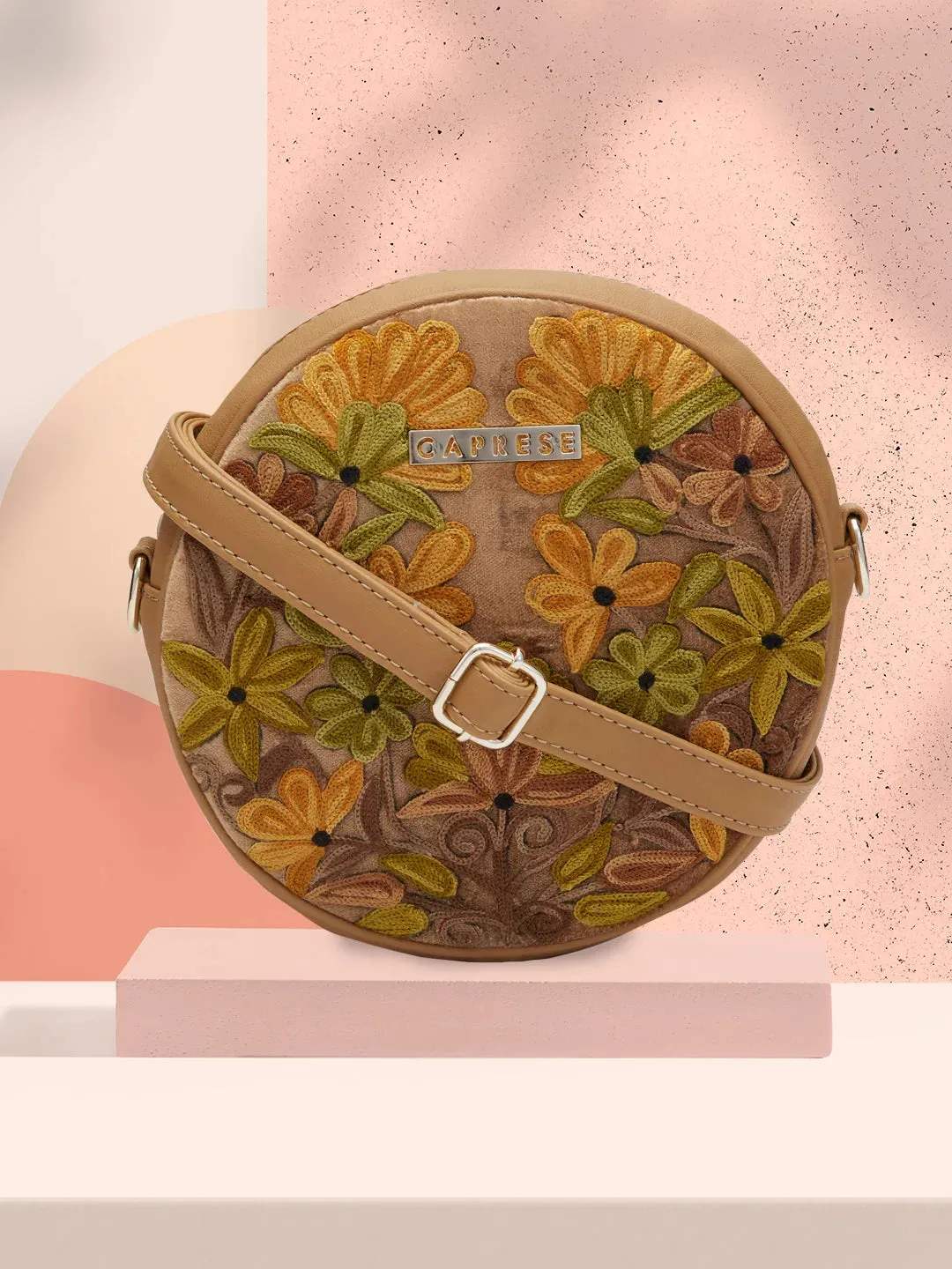 Caprese Tresna Medium Embroidery Fawn Sling Bag