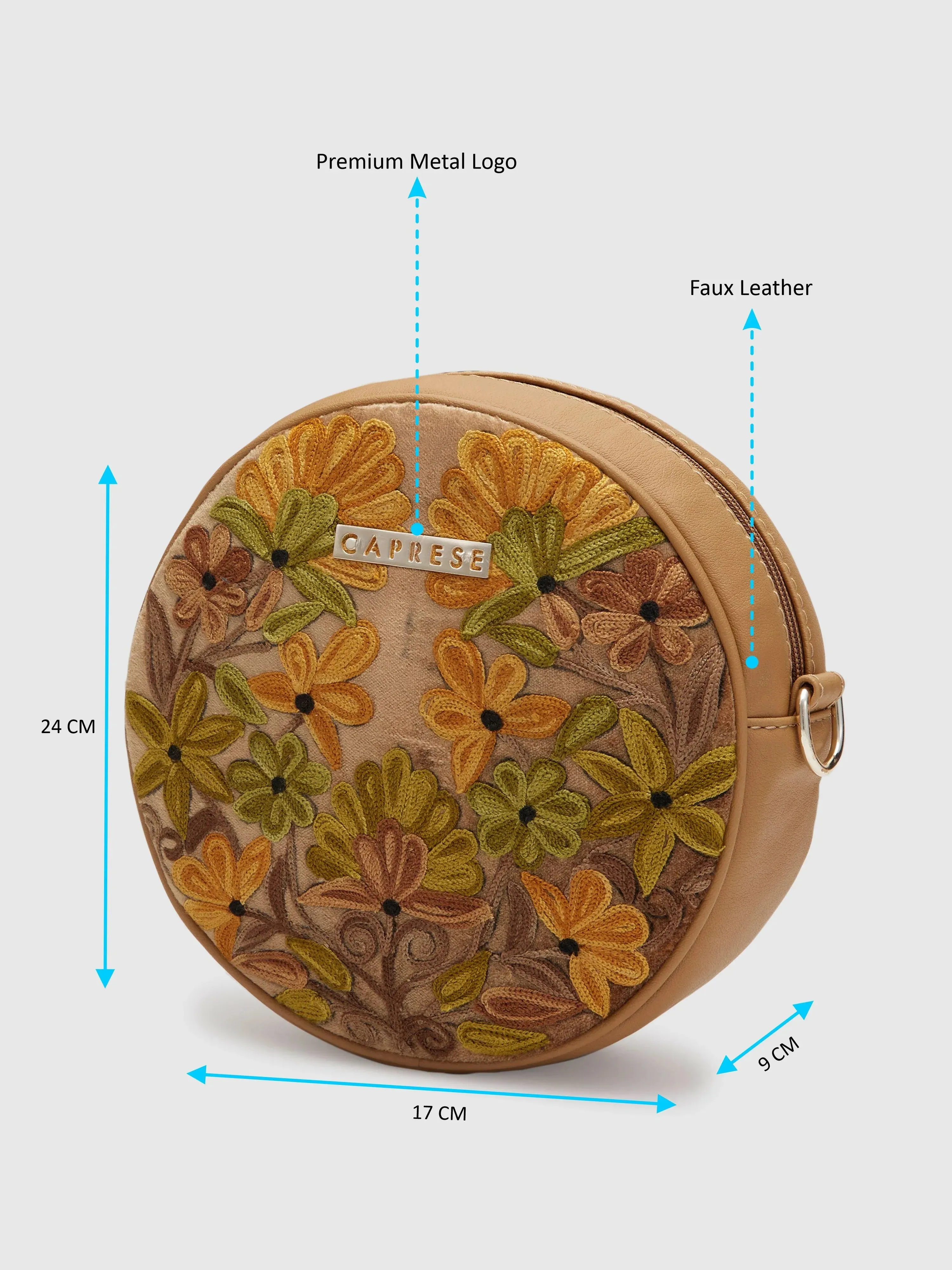 Caprese Tresna Medium Embroidery Fawn Sling Bag