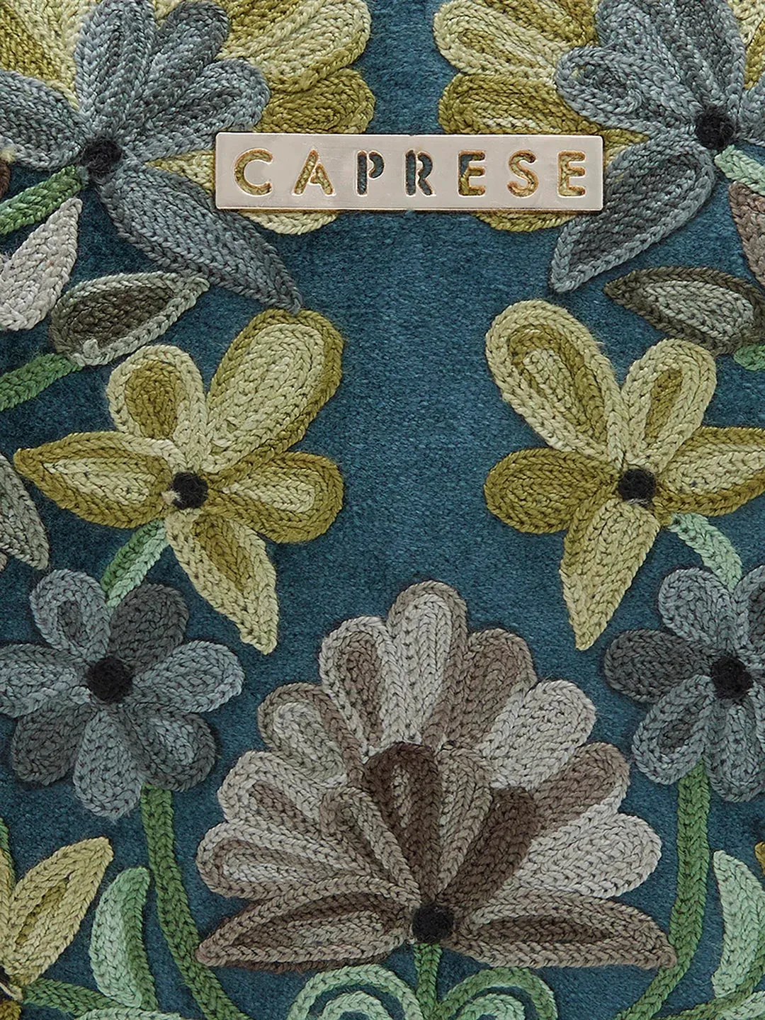 Caprese Tresna Medium Embroidery Green Sling Bag