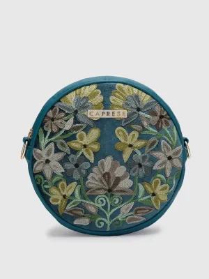 Caprese Tresna Medium Embroidery Green Sling Bag