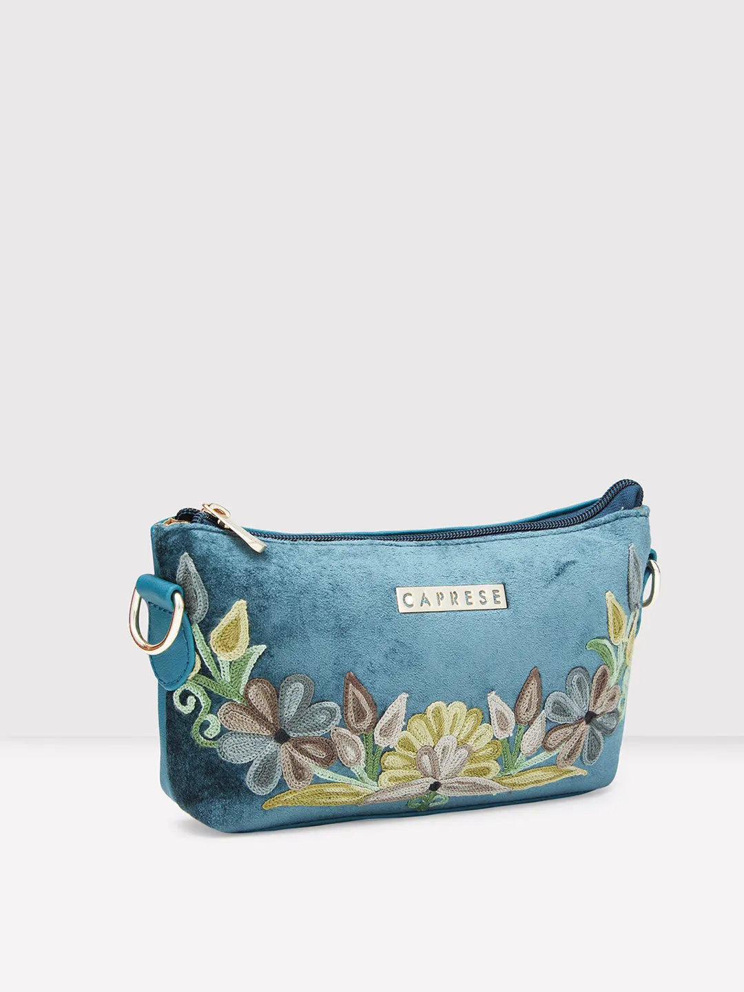 Caprese Tresna Small Embroidery Green Sling Bag