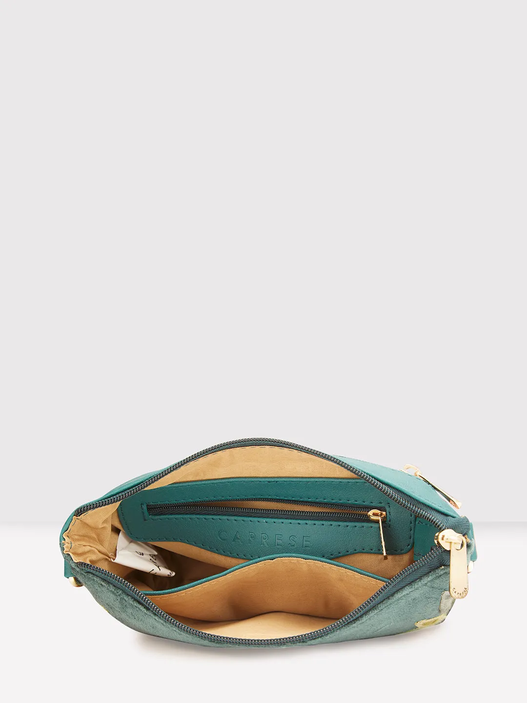 Caprese Tresna Small Embroidery Green Sling Bag