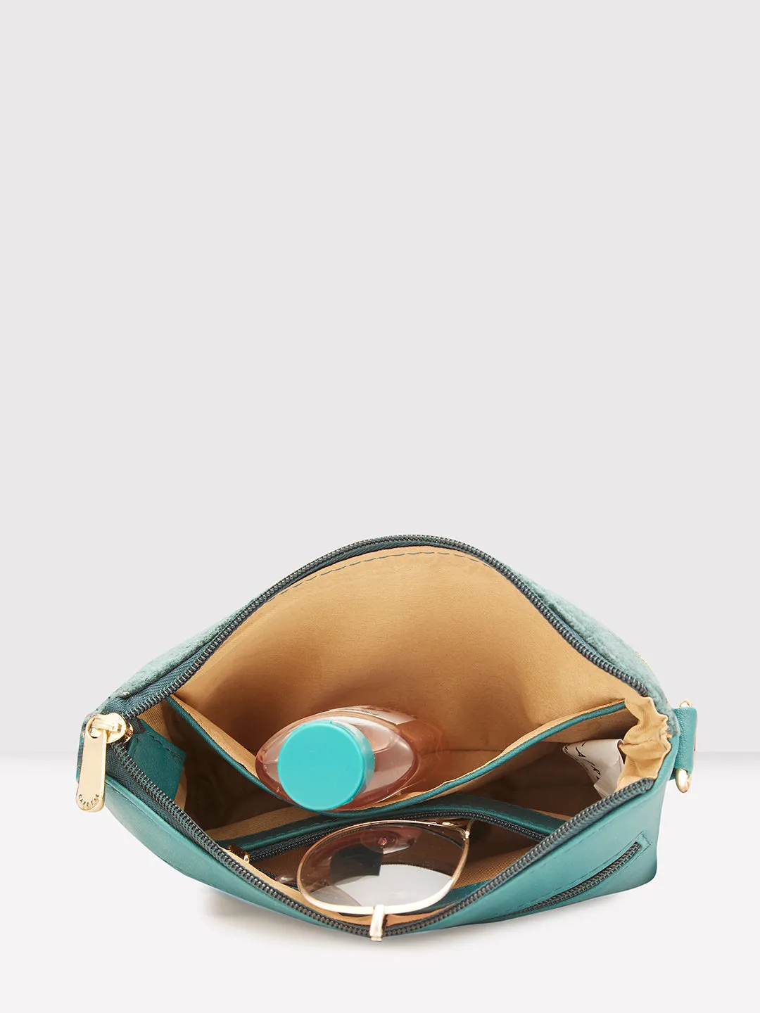 Caprese Tresna Small Embroidery Green Sling Bag