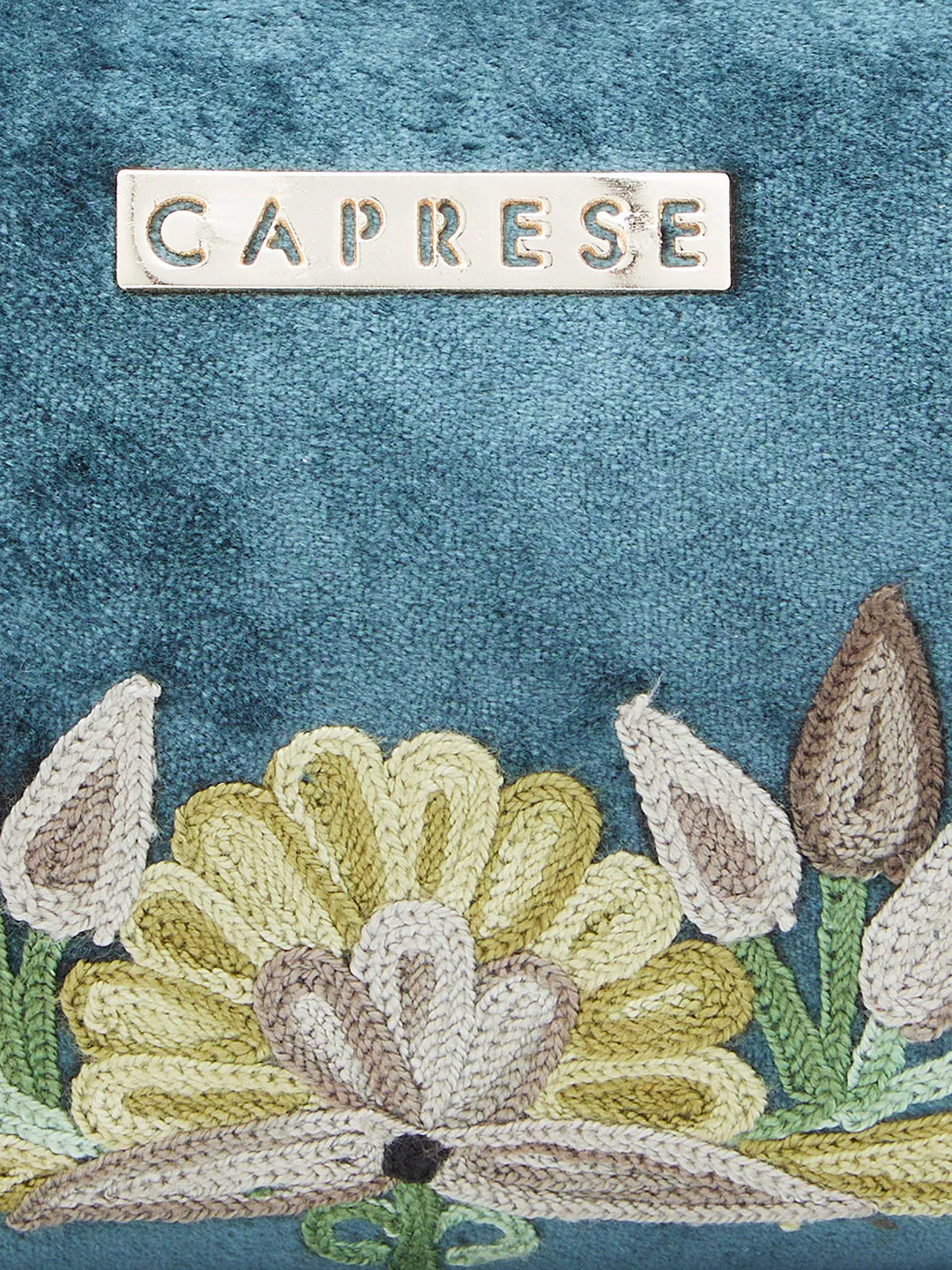 Caprese Tresna Small Embroidery Green Sling Bag