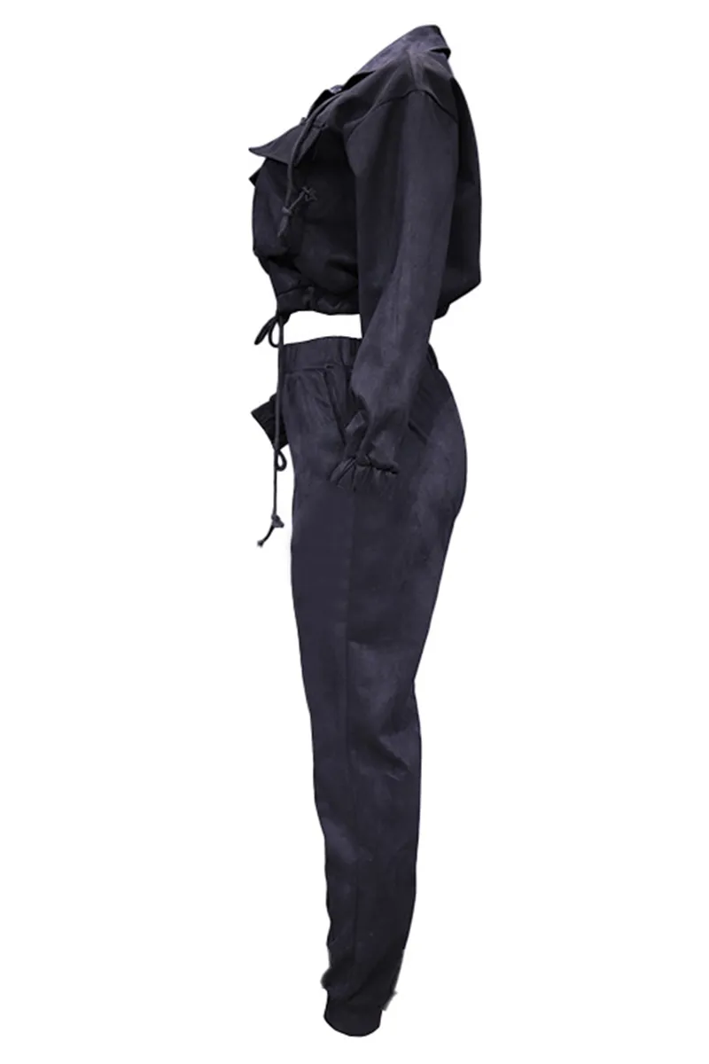 Casual Solid Patchwork Zipper Collar Long Sleeve Two Pieces(3 Colors)