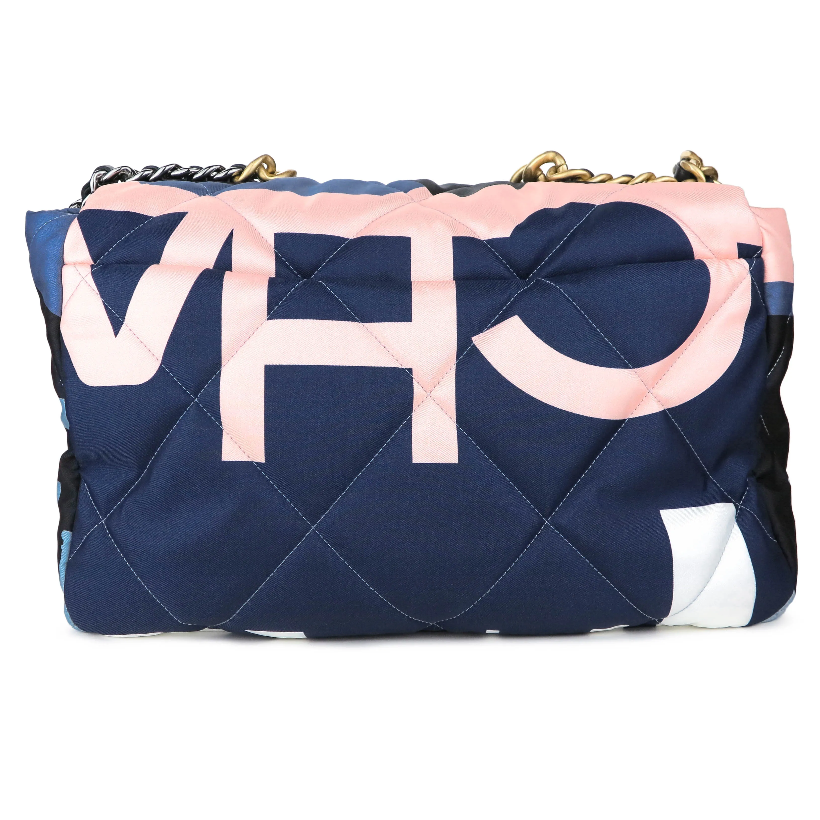 CHANEL 19 Maxi Flap Bag in Multicolor Printed Silk