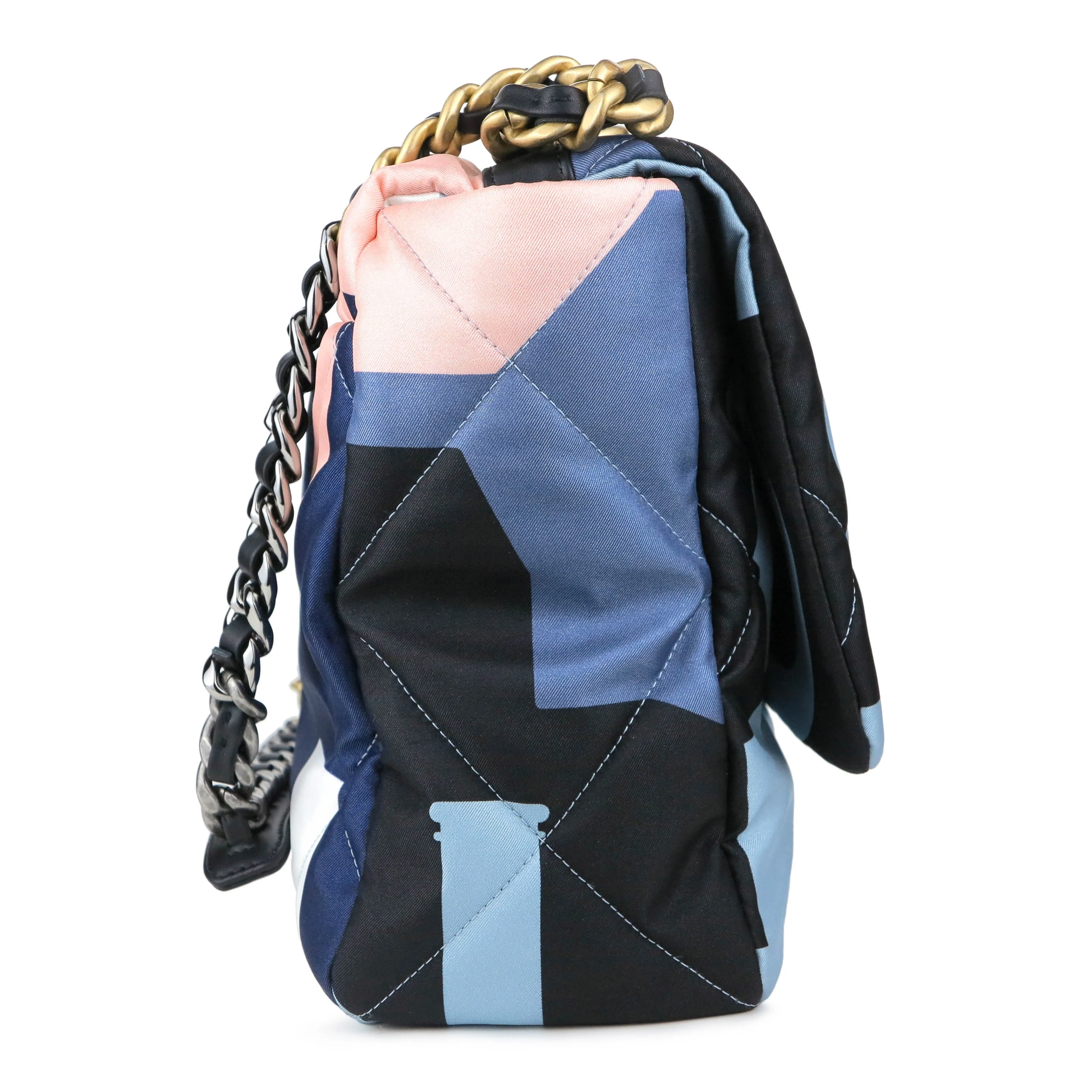 CHANEL 19 Maxi Flap Bag in Multicolor Printed Silk