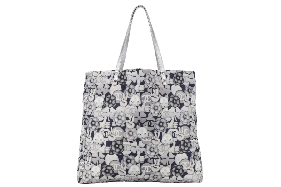 CHANEL CC CAT MOTIF NYLON TOTE GREY, BLUE 2341xxxx NO CARD AND NO DUST COVER