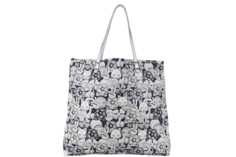 CHANEL CC CAT MOTIF NYLON TOTE GREY, BLUE 2341xxxx NO CARD AND NO DUST COVER