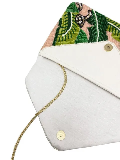 Cheetah Leaf Blush Handmade Beaded Clutch