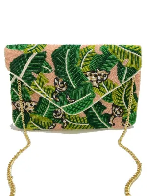 Cheetah Leaf Blush Handmade Beaded Clutch