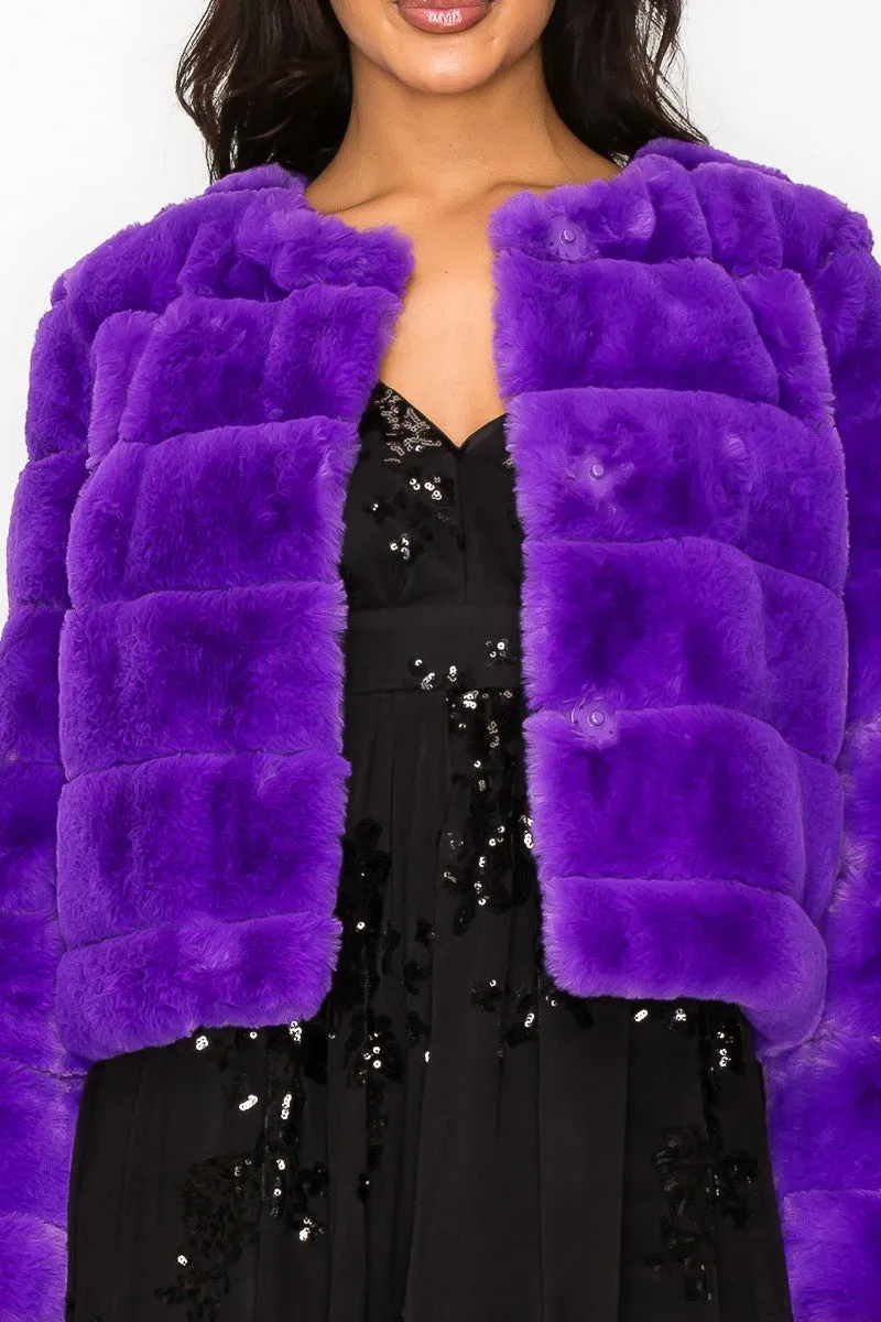 CLAIBORNE LONG SLEEVE FAUX FUR JACKET Purple