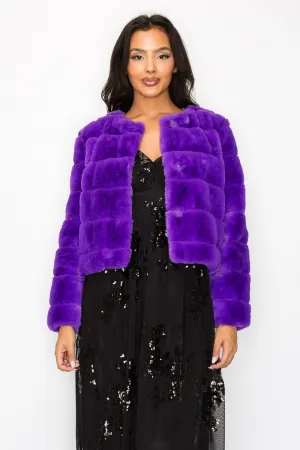 CLAIBORNE LONG SLEEVE FAUX FUR JACKET Purple