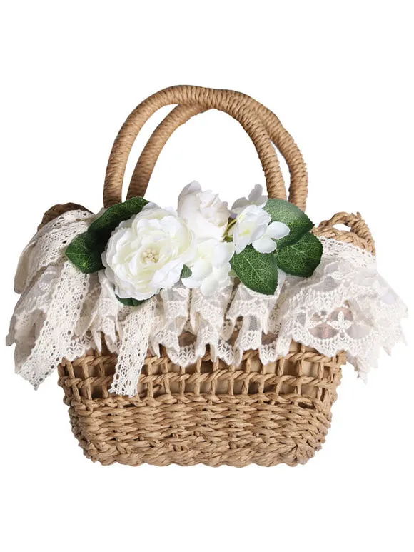Coffee Brown Lolita Handbag Polyester Lace Flowers Accessory Lolita Accessories