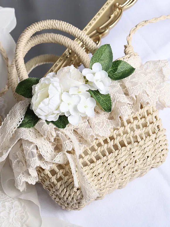 Coffee Brown Lolita Handbag Polyester Lace Flowers Accessory Lolita Accessories