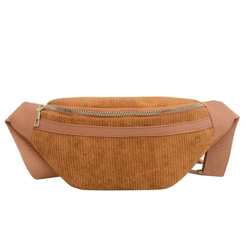 Corduroy Women's Waist Bag Small Canvas Ladies Shoulder Crossbody Bags for Women 2024 Fanny Pack Fashion Phone Female Chest Bag