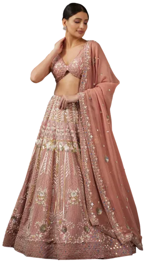Creamy Coral 3D Fully Embellished Lehenga