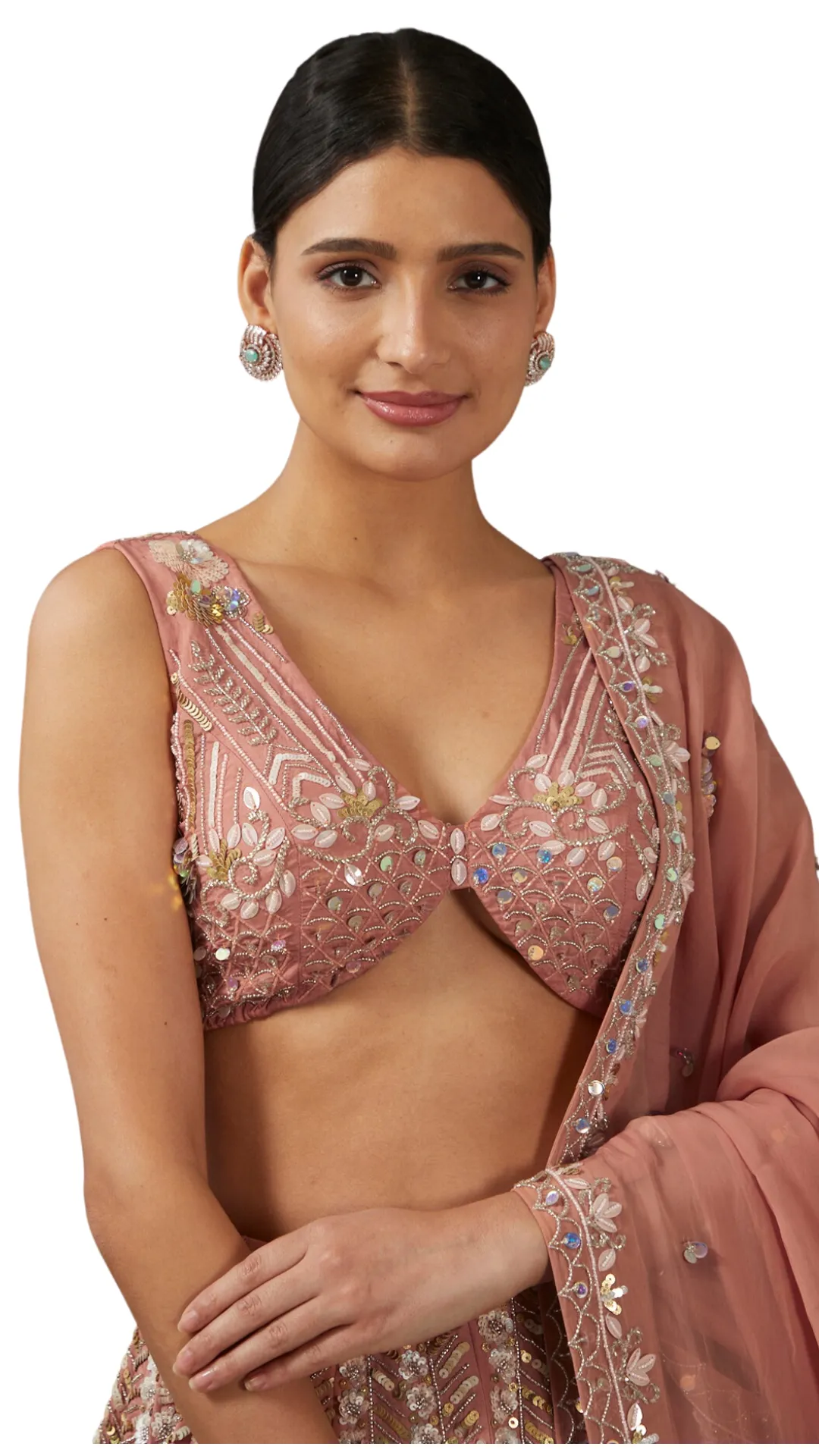 Creamy Coral 3D Fully Embellished Lehenga