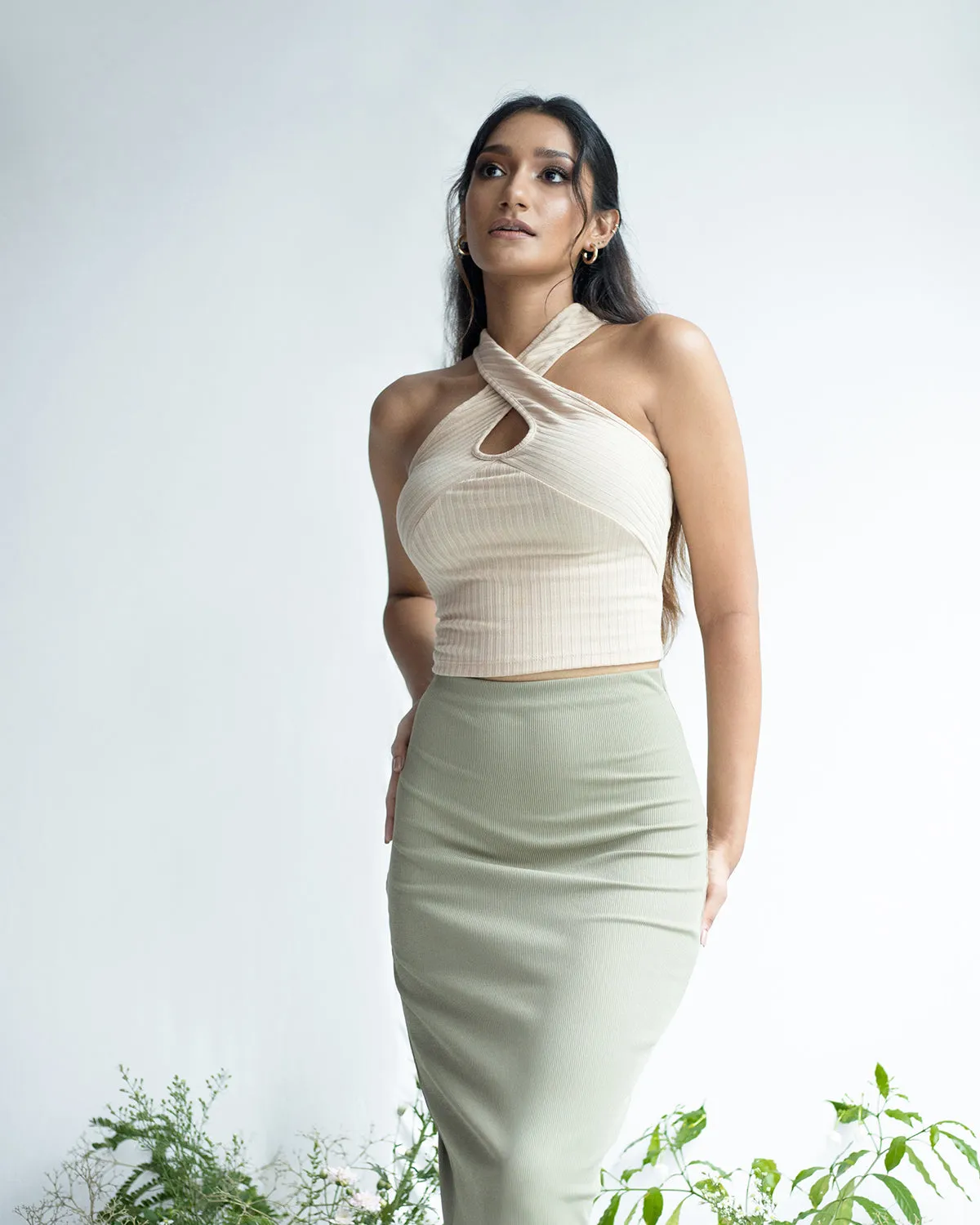 Cross Front Detail Ribbed Top