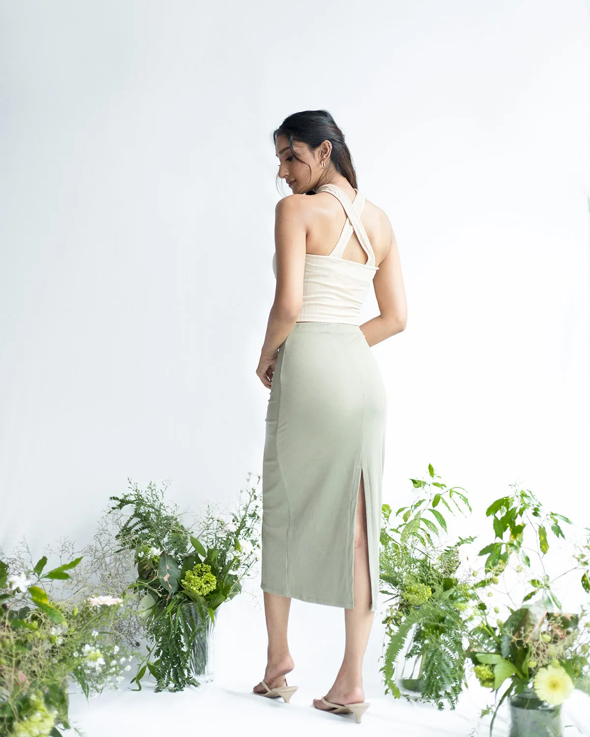 Cross Front Detail Ribbed Top
