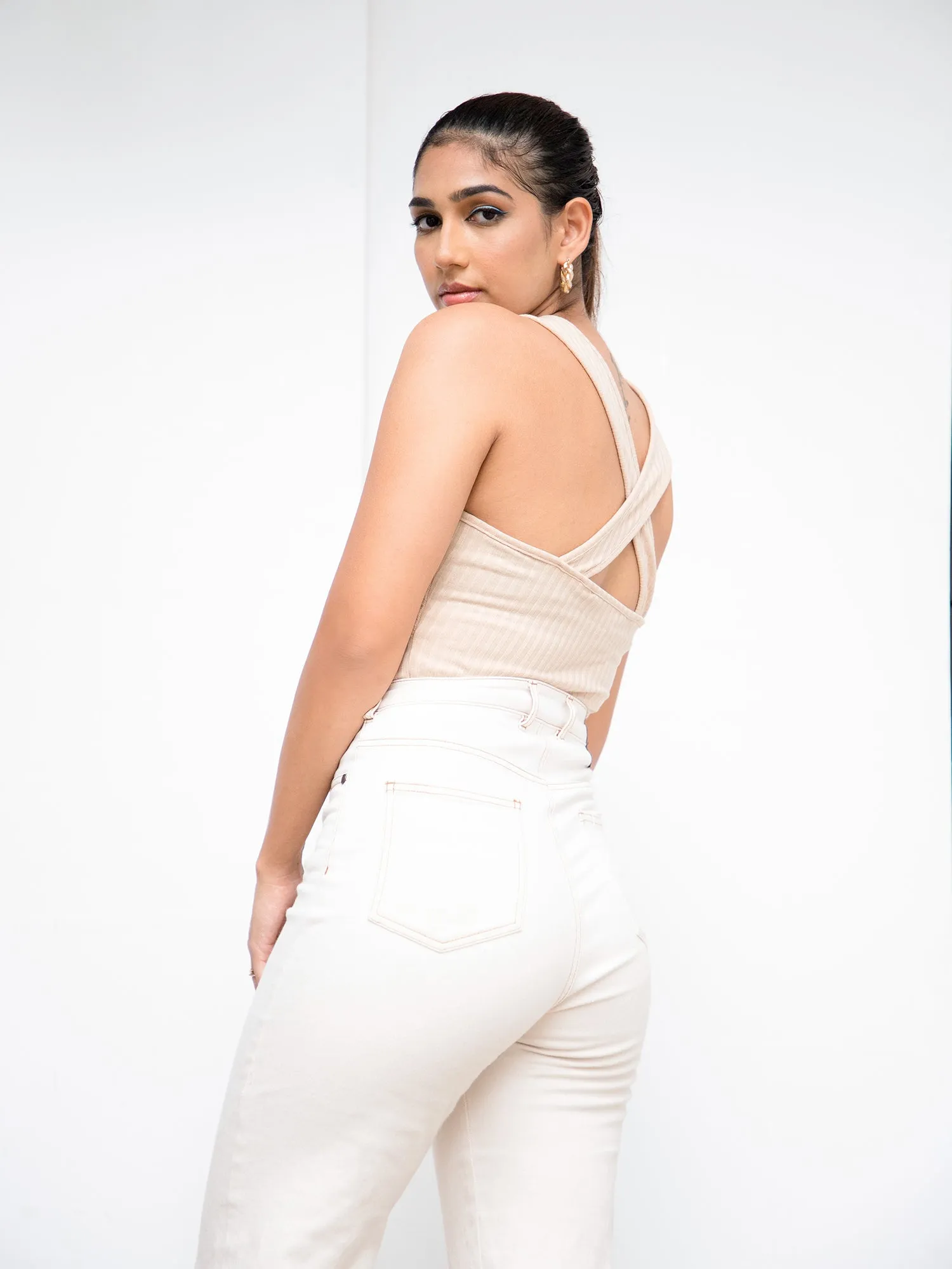 Cross Front Detail Ribbed Top