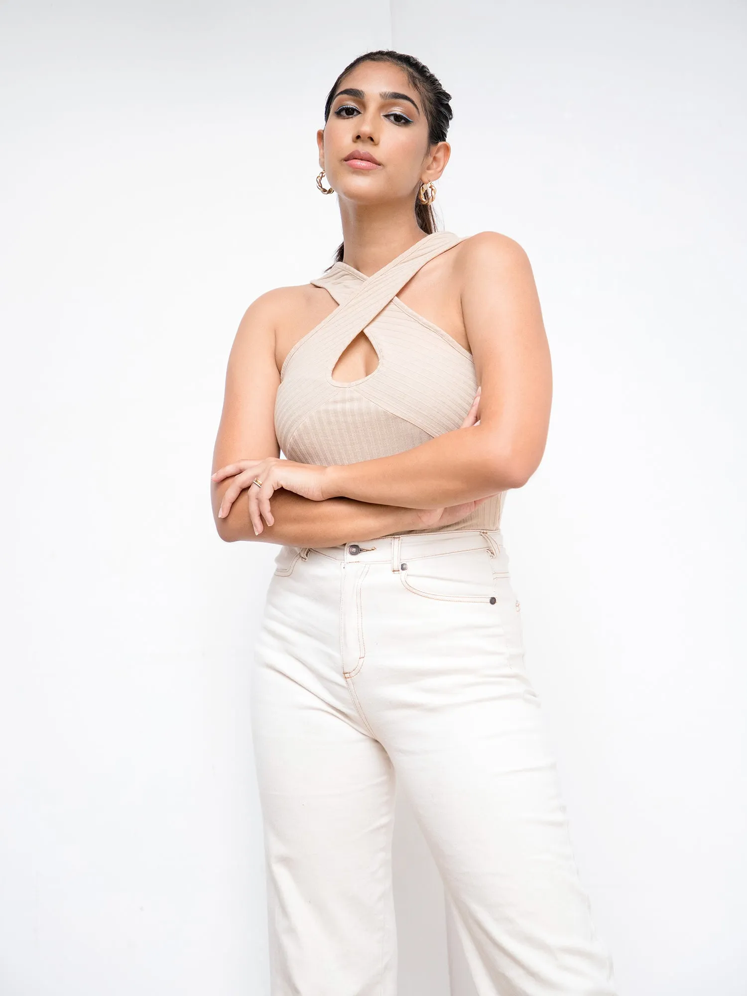 Cross Front Detail Ribbed Top