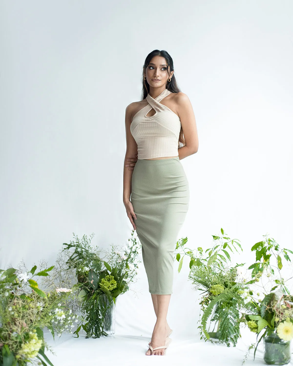 Cross Front Detail Ribbed Top