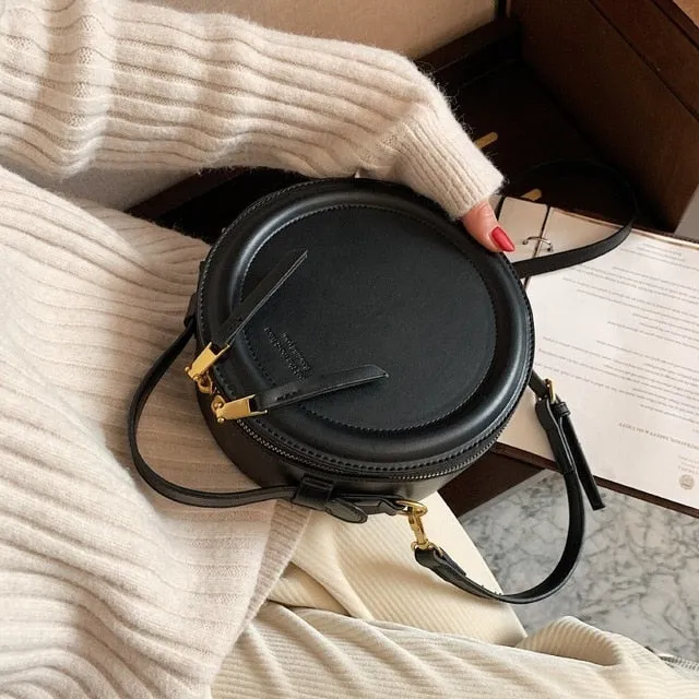Crossbody Designer Leather Round Small Shoulder Bag Female Zip Purse