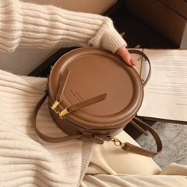 Crossbody Designer Leather Round Small Shoulder Bag Female Zip Purse
