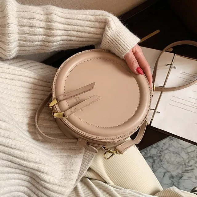 Crossbody Designer Leather Round Small Shoulder Bag Female Zip Purse