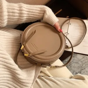 Crossbody Designer Leather Round Small Shoulder Bag Female Zip Purse