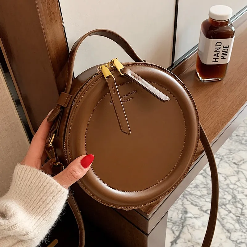 Crossbody Designer Leather Round Small Shoulder Bag Female Zip Purse