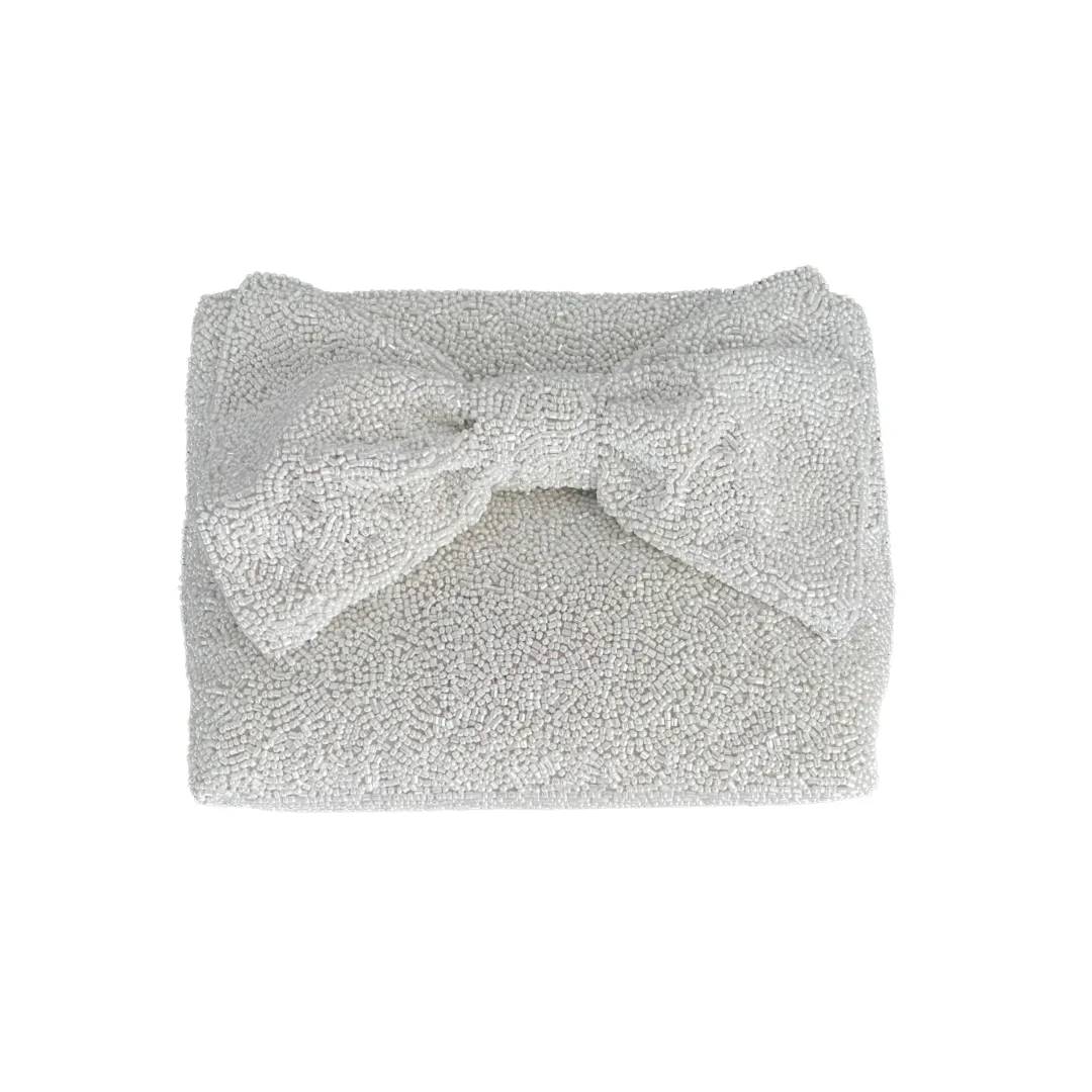 Custom Beaded Bow Bag in White