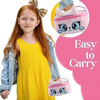 Cute Pink Furry Rabbit Makeup Bag Set