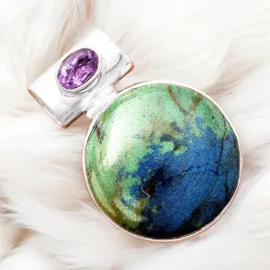 Cyber Web Chrysocolla & Amethyst Solid 925 Sterling Silver Pendant