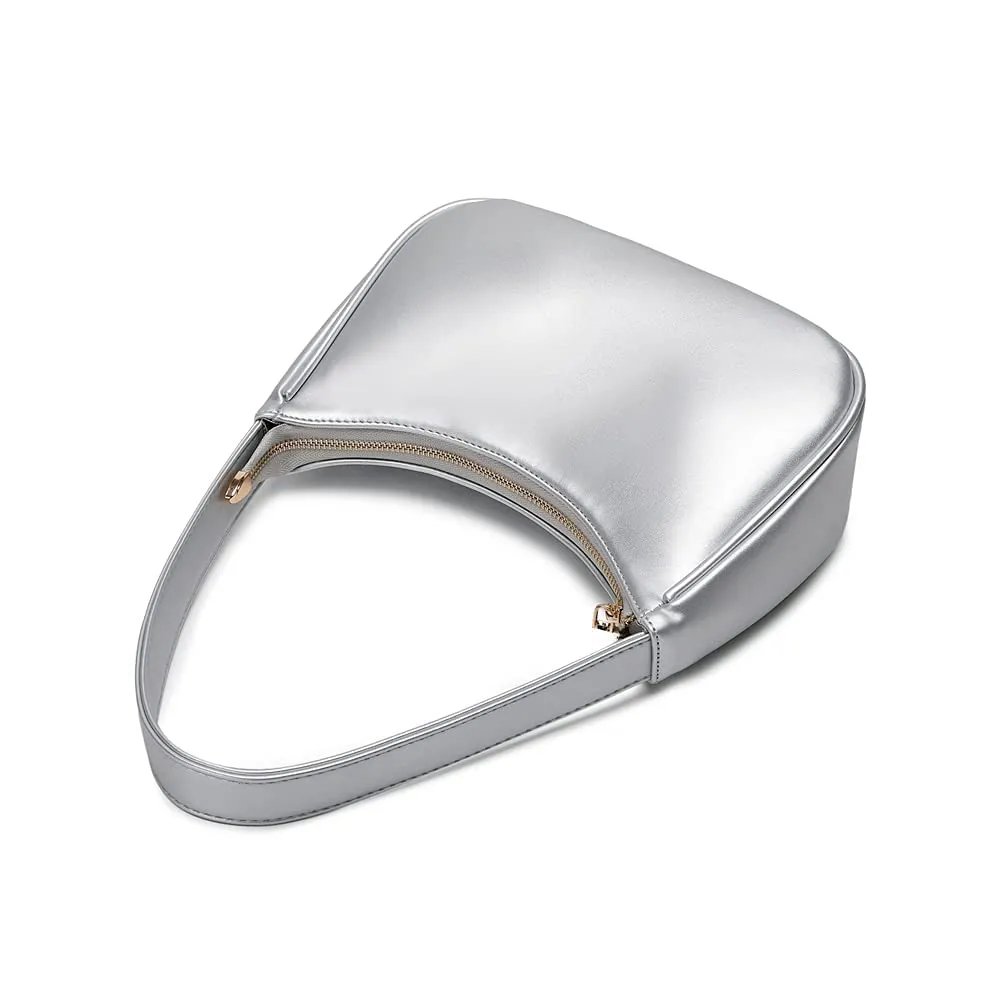 CYHTWSDJ Silver Shoulder Bags for Women, Cute Hobo bag with Zipper Closure