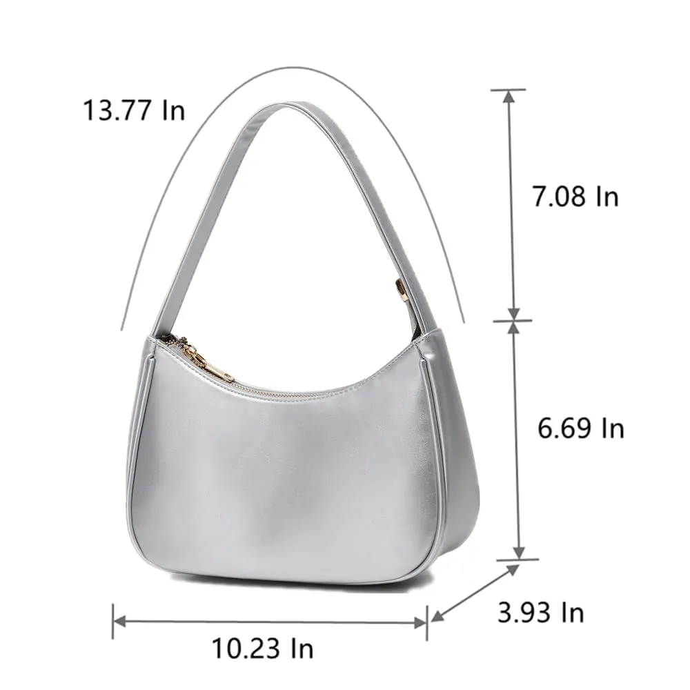 CYHTWSDJ Silver Shoulder Bags for Women, Cute Hobo bag with Zipper Closure