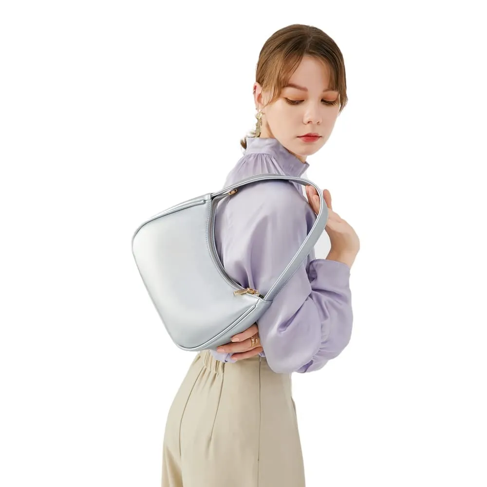 CYHTWSDJ Silver Shoulder Bags for Women, Cute Hobo bag with Zipper Closure