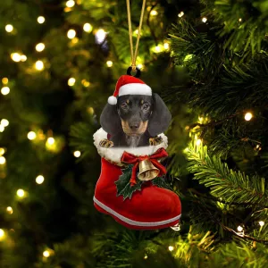 Dachshund (4)-1-In Santa Boot Christmas-Two Sided Ornament
