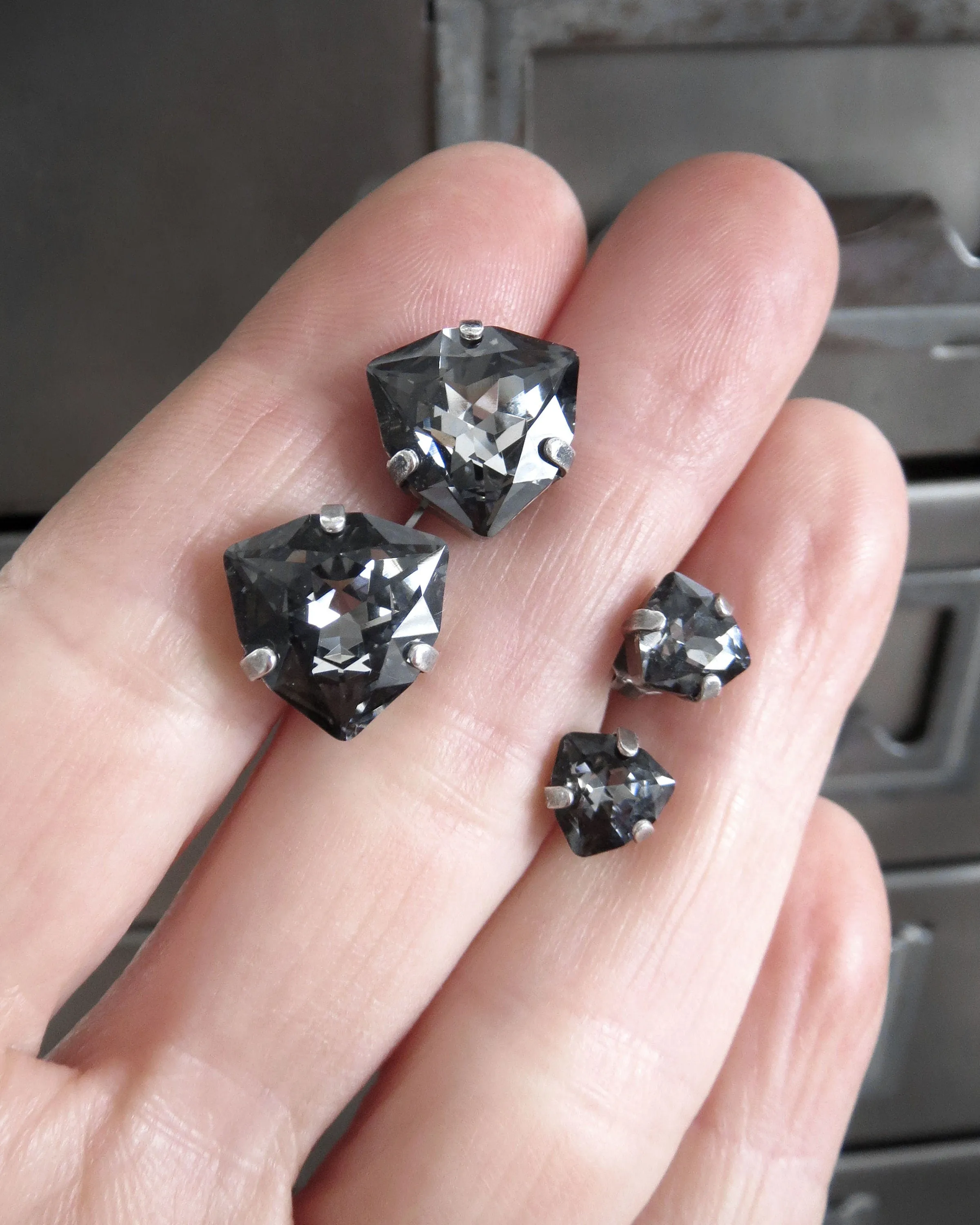 DARK ENERGY - Black Trilliant Crystal Stud Earrings, 2 Sizes