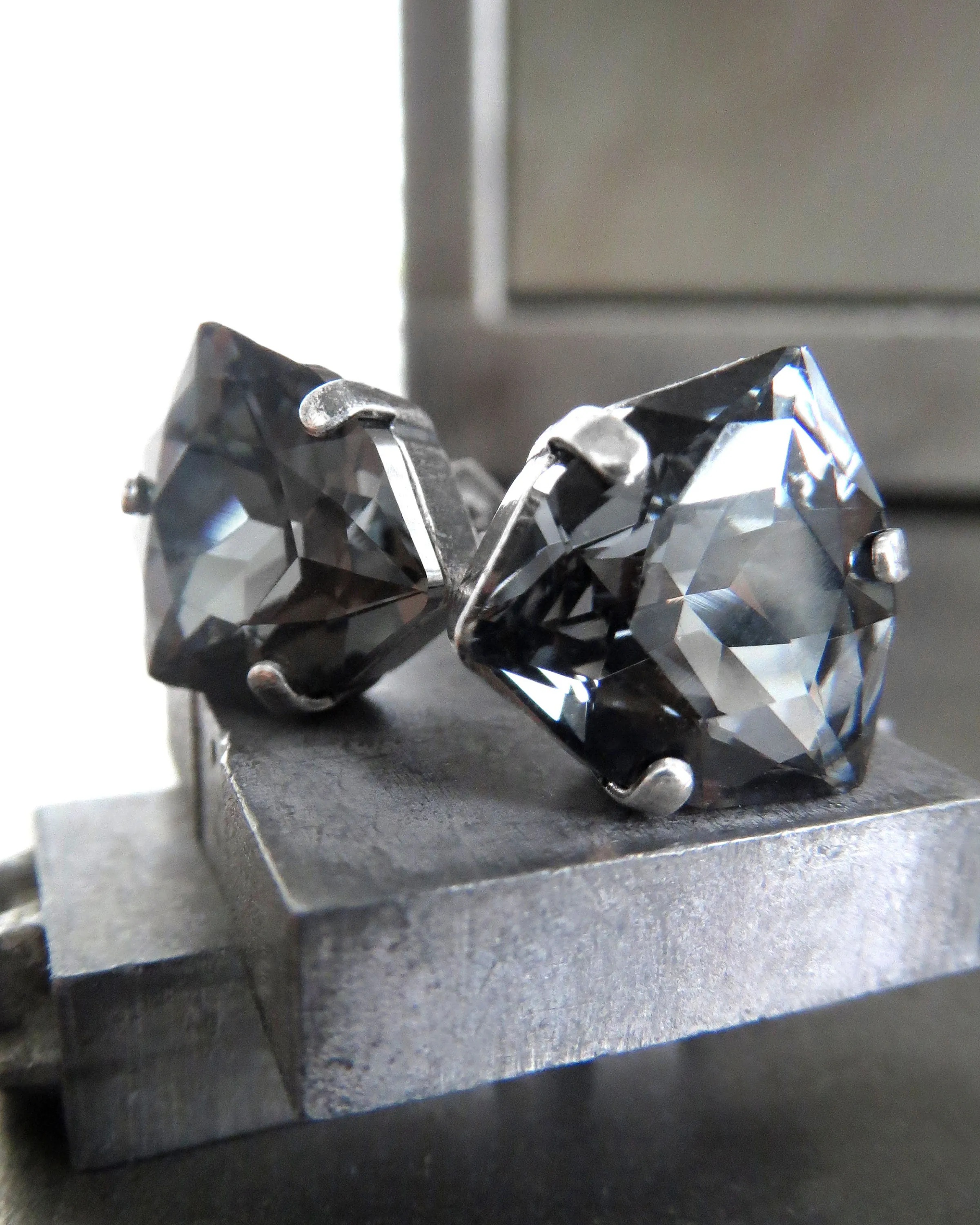 DARK ENERGY - Black Trilliant Crystal Stud Earrings, 2 Sizes