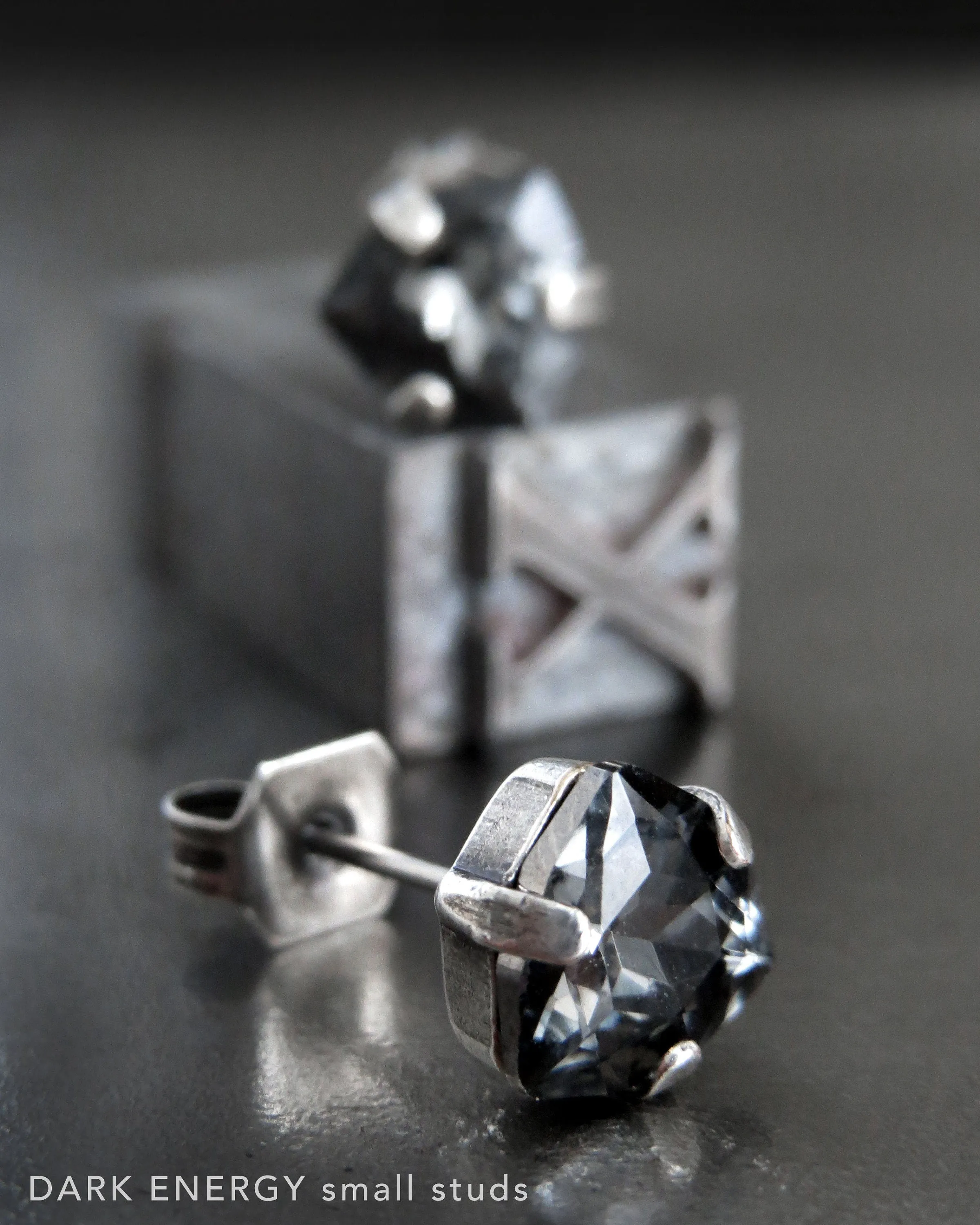DARK ENERGY - Black Trilliant Crystal Stud Earrings, 2 Sizes